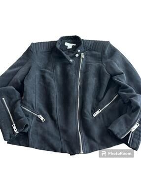 H &M Black Jacket Zippers Faux Suede Size 10